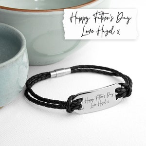Gepersonaliseerde zwarte leren herenarmband met handschrift