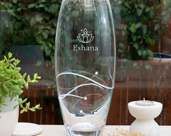 Personalised Diwali Lotus Tapered Barrel Vase with Crystals