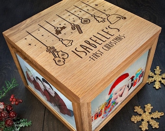 Caja de recuerdos personalizada para la primera Navidad del bebé