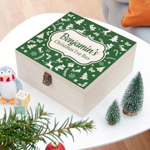 Gepersonaliseerde kerstavonddoos met feestelijk patroon