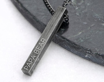 Personalised Men's Brushed Gunmetal Solid Bar Necklace