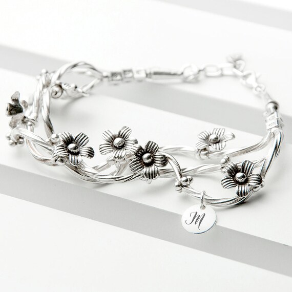 Personalised Sterling Silver Forget Me Not Bracelet Etsy Australia