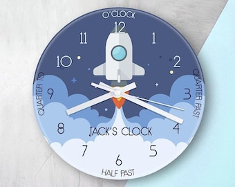 Personalised Kids Space Shuttle Glass Clock