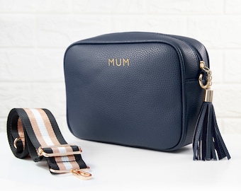 Personalised Vegan Leather Crossbody Bag in Navy