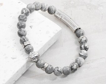 Personalised Men's Silver Lion Jasper Stone Bracelet