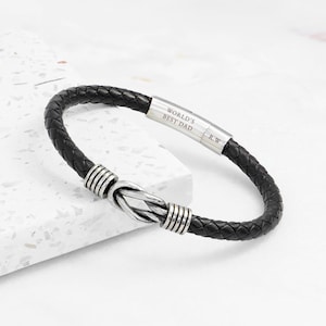 Gepersonaliseerde leren leren Infinity-armband voor heren