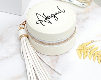 Personalised White Jewellery Case with Tassel