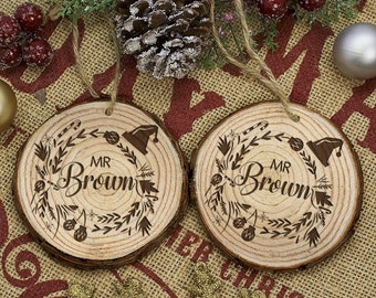 Ornamento Natale Personalizzato Babbo Natale E Signora - In Acrilico, 8,5x3,5 Cm, Regalo Per Coppie