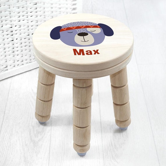 Personalised Cute Puppy Kids Wooden Stool Etsy