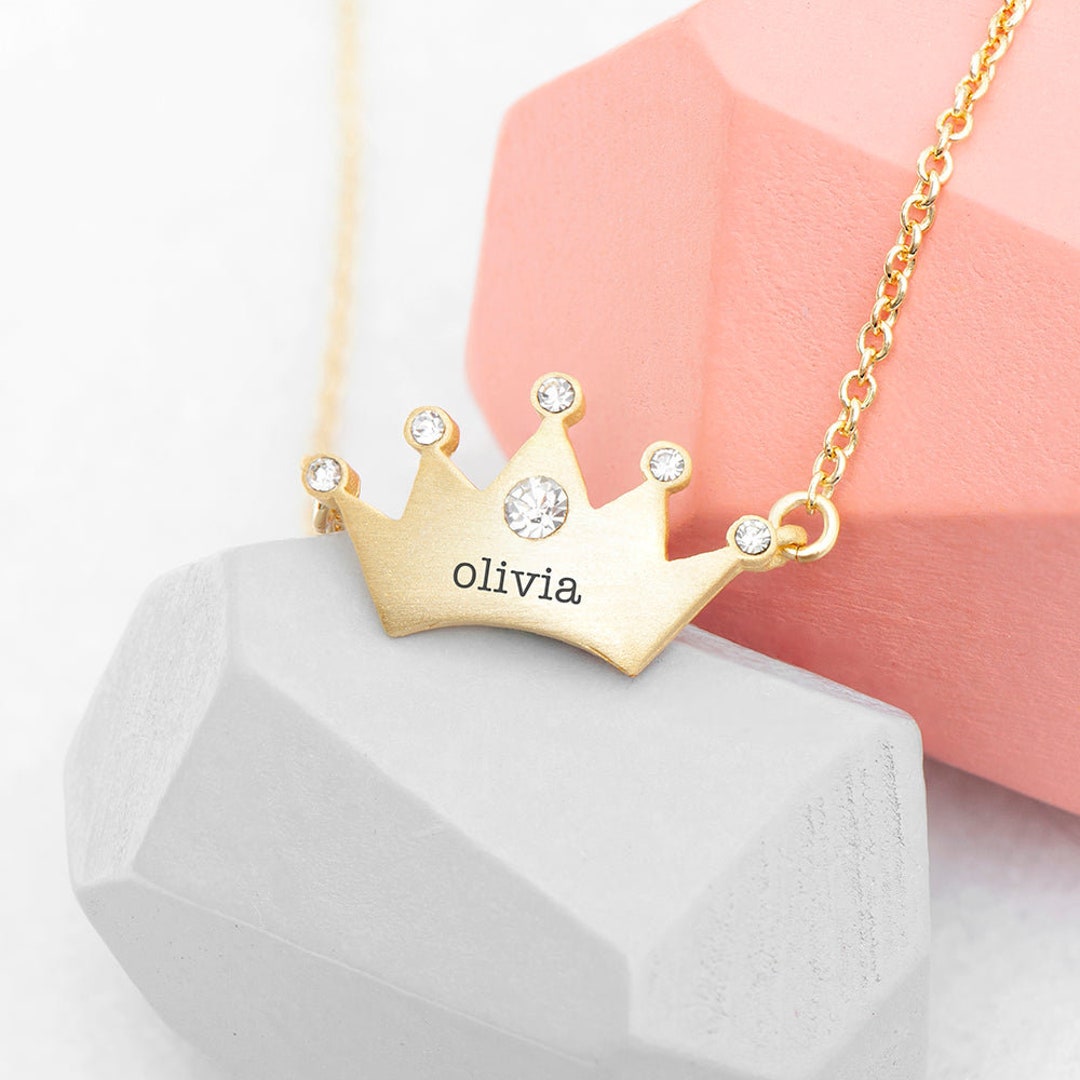 Personalised Kids Princess Crown Necklace Etsy Australia