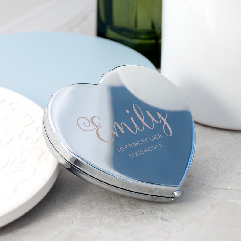 Personalised Silver Heart Compact Mirror, Gifts for Her, Valentine's, Bridesmaids, Bridal Party Wedding Thank You, Anniversaries, Christmas imagem 7