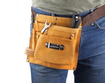 Cinturón de herramientas de cuero personalizado y resistente con 6 bolsillos