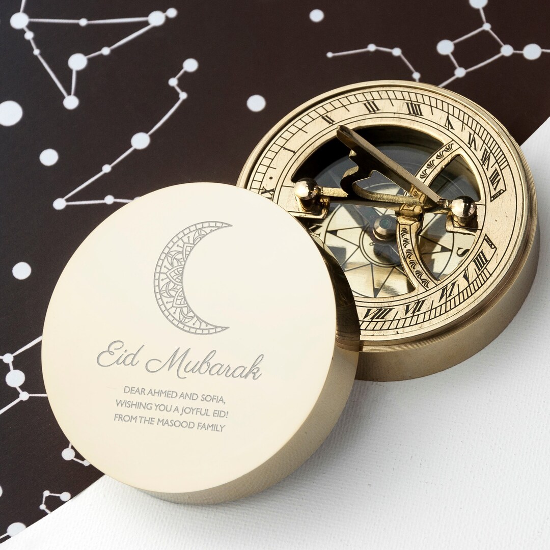 Personalised Eid Mubarak Sundial Compass, Eid Gift, Ramadan Gift, Moon