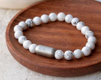 Personalised Men's Howlite Semi Precious Gemstone Bead Bracelet