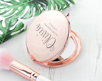 Personalised Round Rose Gold Compact Mirror