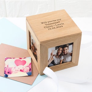 Personalised Oak Photo Cube Keepsake Box imagem 8