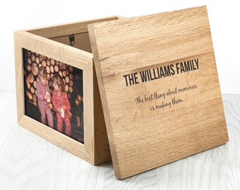 Personalised Family Memories Oak Photo Keepsake Box
