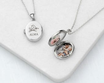 Personalised Robin Memorial Photo Locket - Silver, Gold or Rose Gold Plated