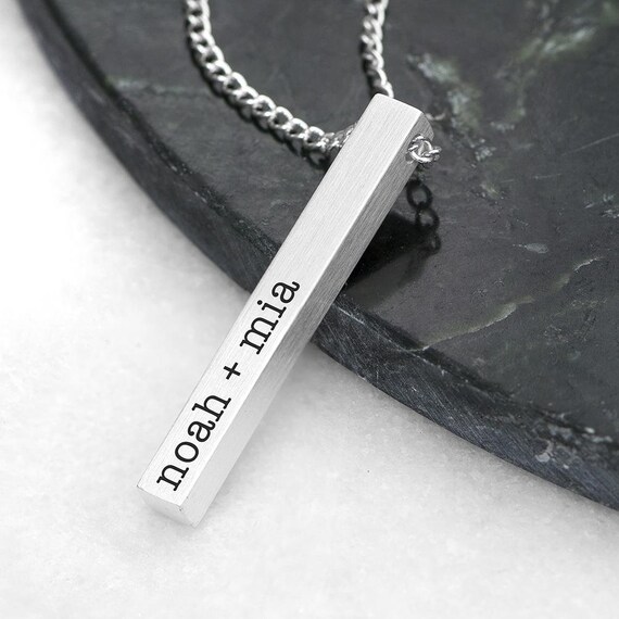 Silver Solid Bar Necklace Gift 