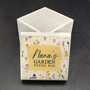 Scatola di semi in legno personalizzata per giardiniere - Fiori gialli, giardinaggio, festa della mamma, festa del papà, compleanno, San Valentino