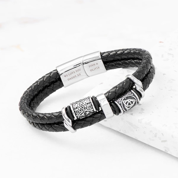 Bracelet homme personnalisé en cuir avec noeud celtique