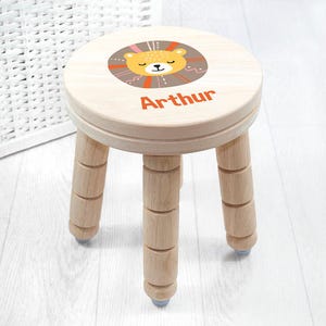 Personalised Lion Kids Wooden Stool, Nursery Décor