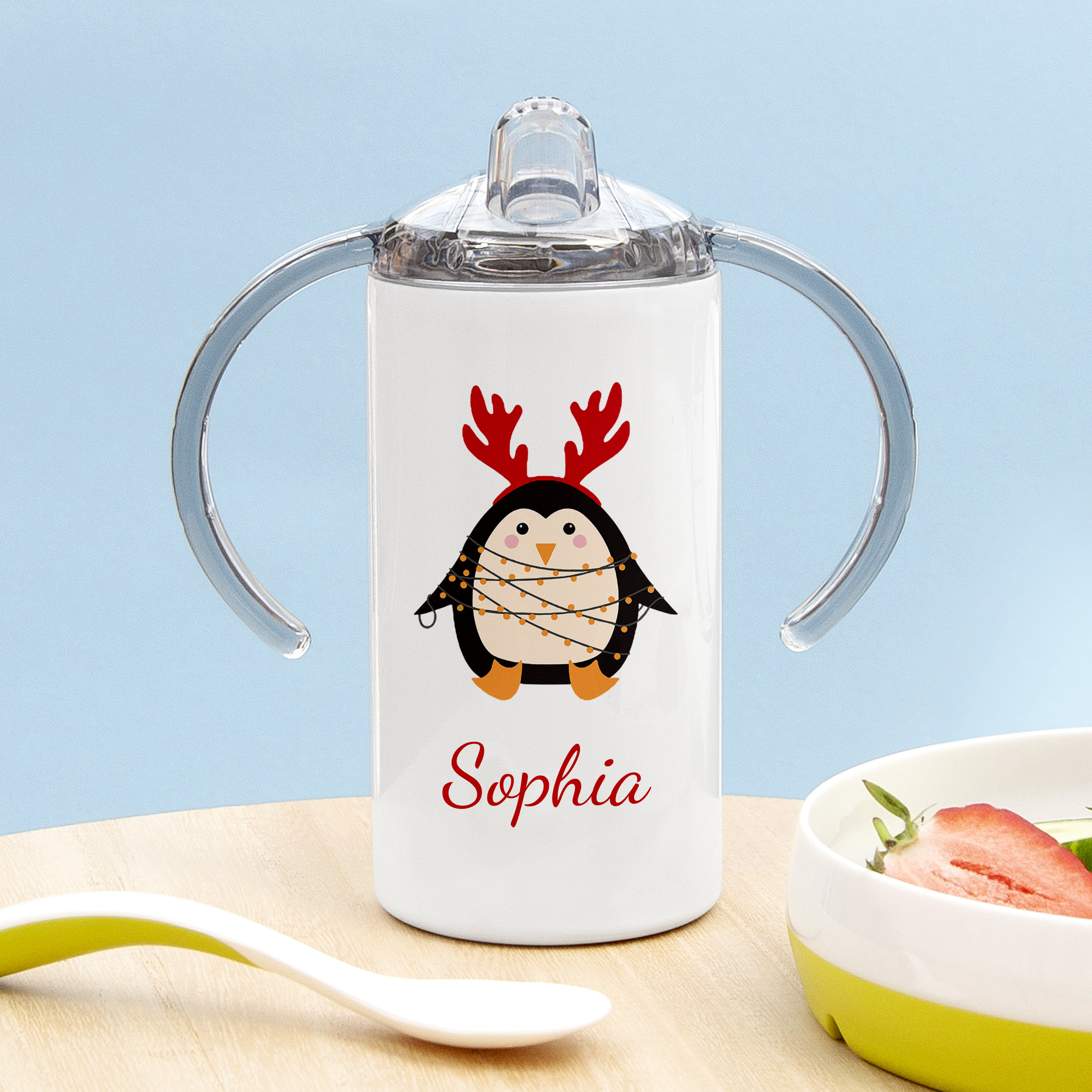 Personalised Christmas Penguin Kids Sippy Cup, Gifts for Kids, Birthday Gifts, Christmas Gifts, Children's Gifts, Drinkware, Stainless Steel