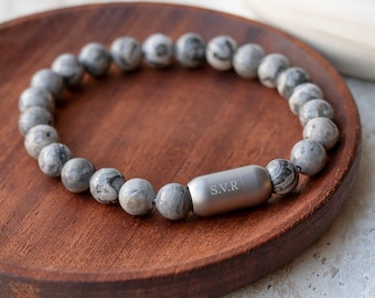 Personalised Men's Jasper Semi Precious Gemstone Bead Bracelet