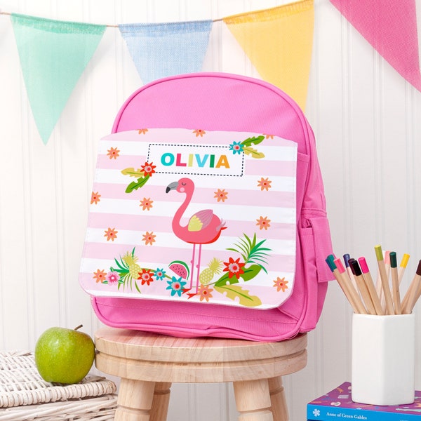 Personalised Girl's Flamingo Rucksack, Gift for Kids, Canvas, Backpack, School Bag, Book Bag, Birthdays, Christmas, Children's Gift, For Her