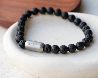 Personalised Men's Volcanic Lava Stone Beaded Bracelet