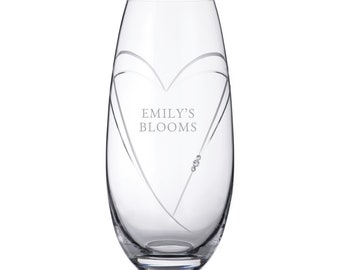 Vase tonneau coeurs personnalisé avec cristaux, articles de maison, cadeaux de fête des mères, cadeau pour elle, décoration, Saint-Valentin, verre en cristal