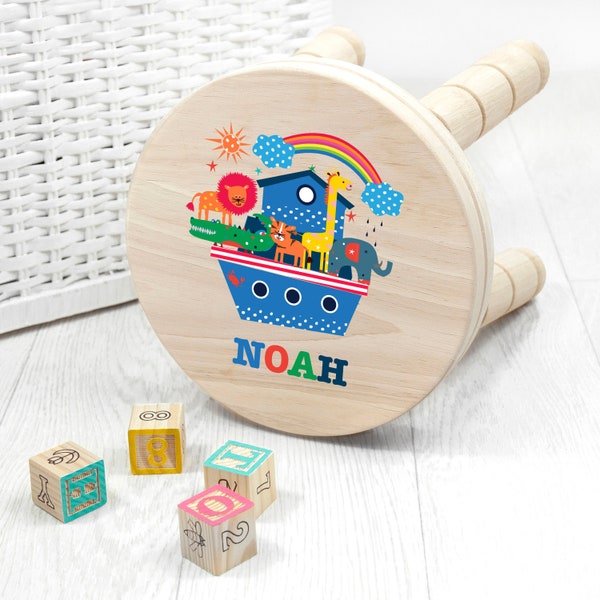 Personalised Kid’s Noah's Ark Wooden Stool, Children's Bedroom, Nursery, Wood, Kids, Birthdays, Christmas, Playroom, Furniture, Christenings