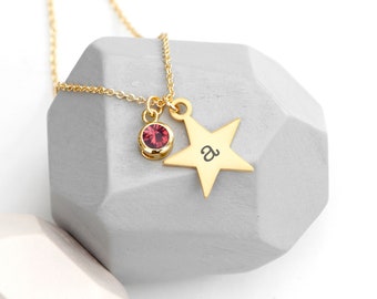 Personalised Gold Star with Birthstone Crystal Necklace