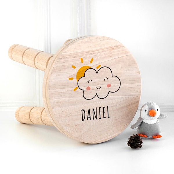 Personalised Smiling Cloud Wooden Stool, Gifts for Kids, Birthday Gifts, Home and Living, Children's Gift, Bedroom, Playroom, Homeware, Wood