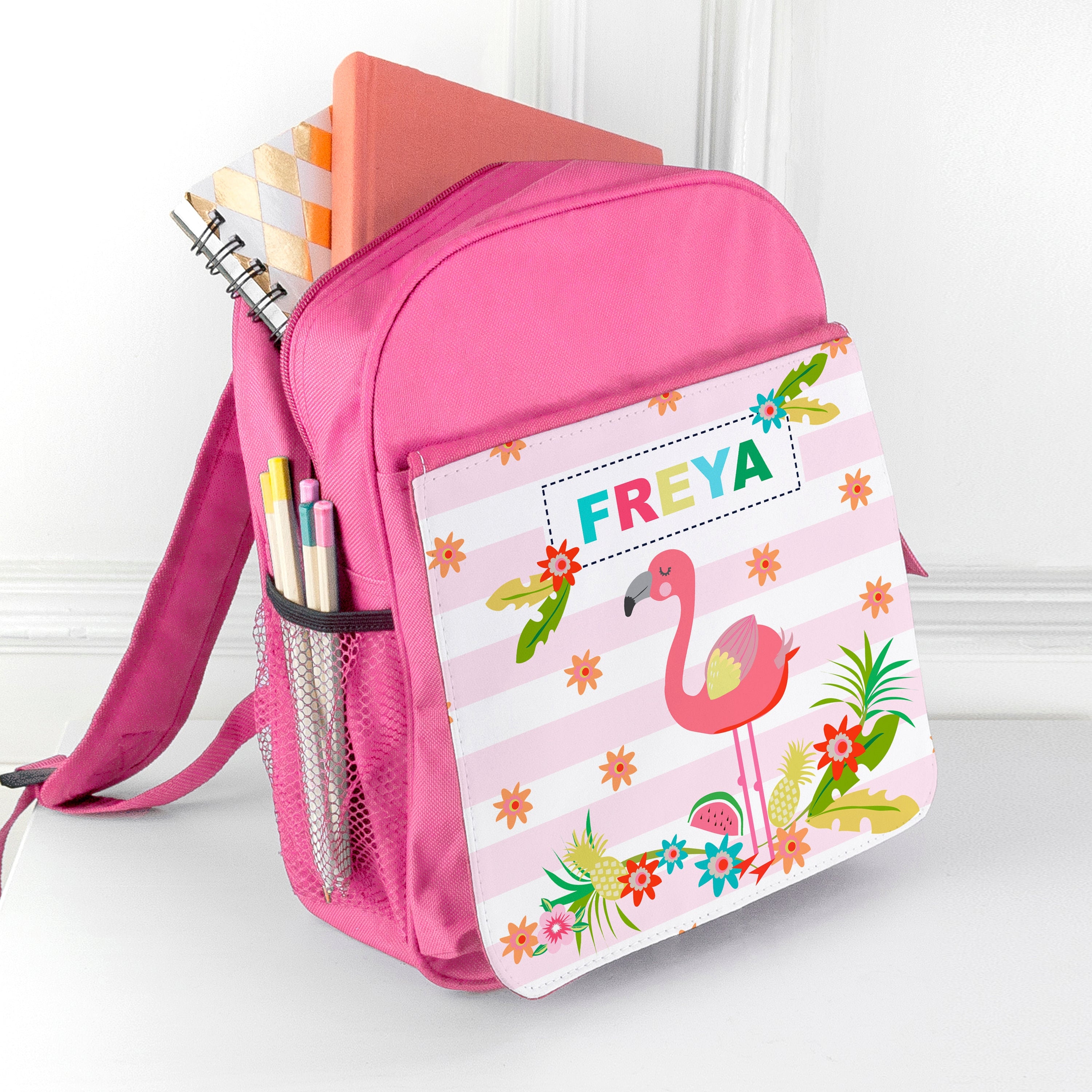 Personalised Girl&#39;s Flamingo Rucksack, Gift for Kids, Canvas, Backpack, School Bag, Book Bag, Birthdays, Christmas, Children&#39;s Gift, For Her