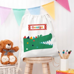 Sac à dos personnalisé en crocodile, cadeaux pour enfants, coton, salle de sport, sac d'école, anniversaire, Noël, rentrée des classes, nouvelle école, sac à cordon