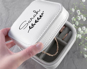 Personalised Wreath White Travel Jewellery Case