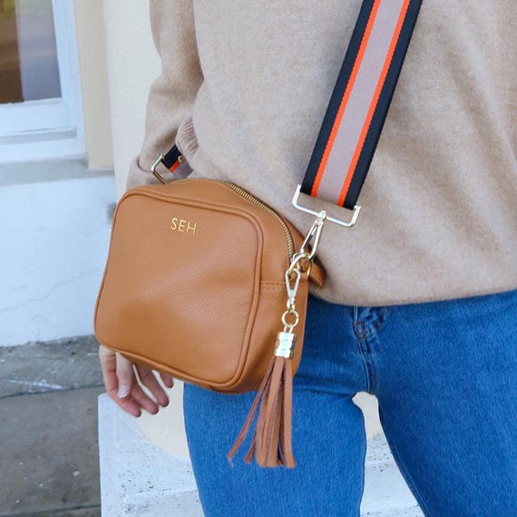 Personalised Elie Beaumont Cross Body Tan Leather Bag With Choice