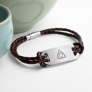 Personalisiertes Herren Keltisches Trinitatis Statement Lederarmband