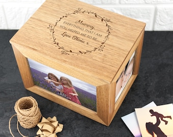 Personalised Thank You Mum Midi Oak Photo Cube Keepsake Box