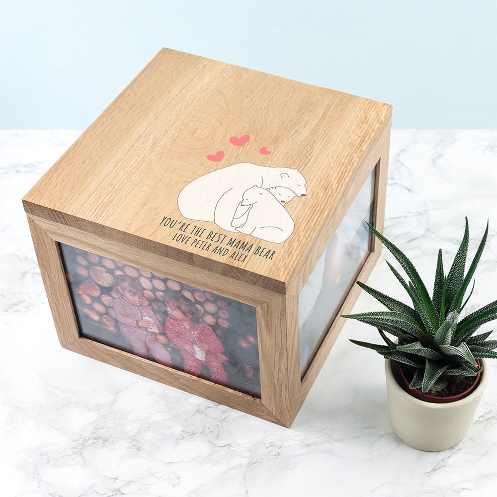 Personalised Mama Bear Large Oak Photo Keepsake Box