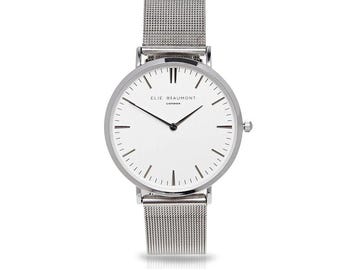 Elie Beaumont Personalised Ladies Metallic Mesh Strap Watch with White Dial
