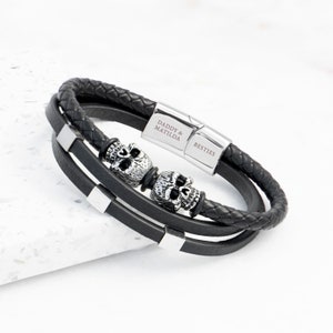 Personalised Men&#39;s Skulls Leather Rope Bracelet