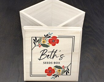 名入れ可能な木製園芸用種子箱 - スタイリッシュな花柄 - Etsy 日本