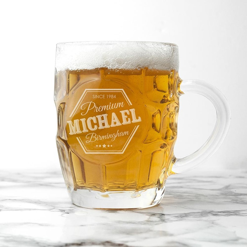 Personalised Premium Dimpled Beer Glass, Gift for Him, Valentine Personalised Premium Dimpled Beer Glass, Gift for Him, Valentine