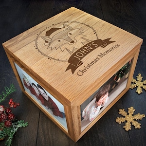 Caixa de recordações de Natal personalizada com tema de raposa da floresta