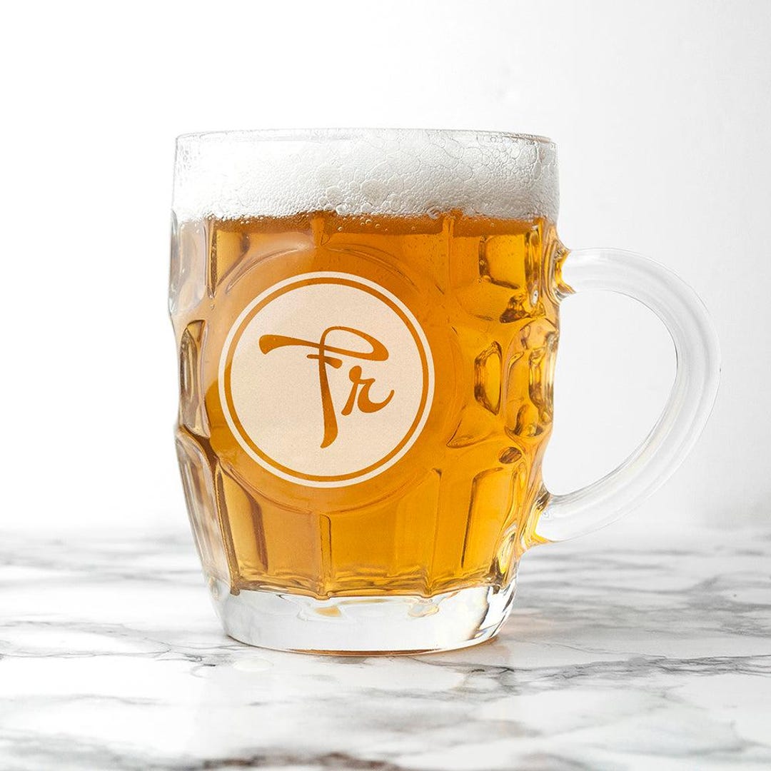 Monogrammed Round Emblem Dimpled Beer Glass - Etsy