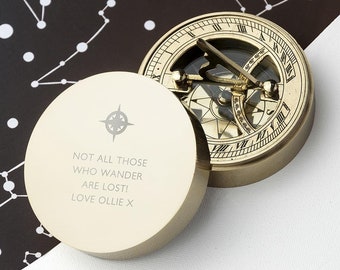 Personalised Iconic Adventurer&#39;s Sundial Compass, Wedding, Anniversaries, Gift for Him, Retirement, Graduation, Good Luck, Bon Voyage, Brass