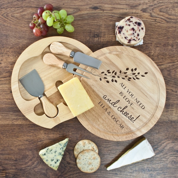 Personalised All You Need Is Love Round Cheese Board Set