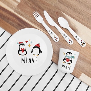Personalised Children&#39;s Winter Penguin Dinner Set